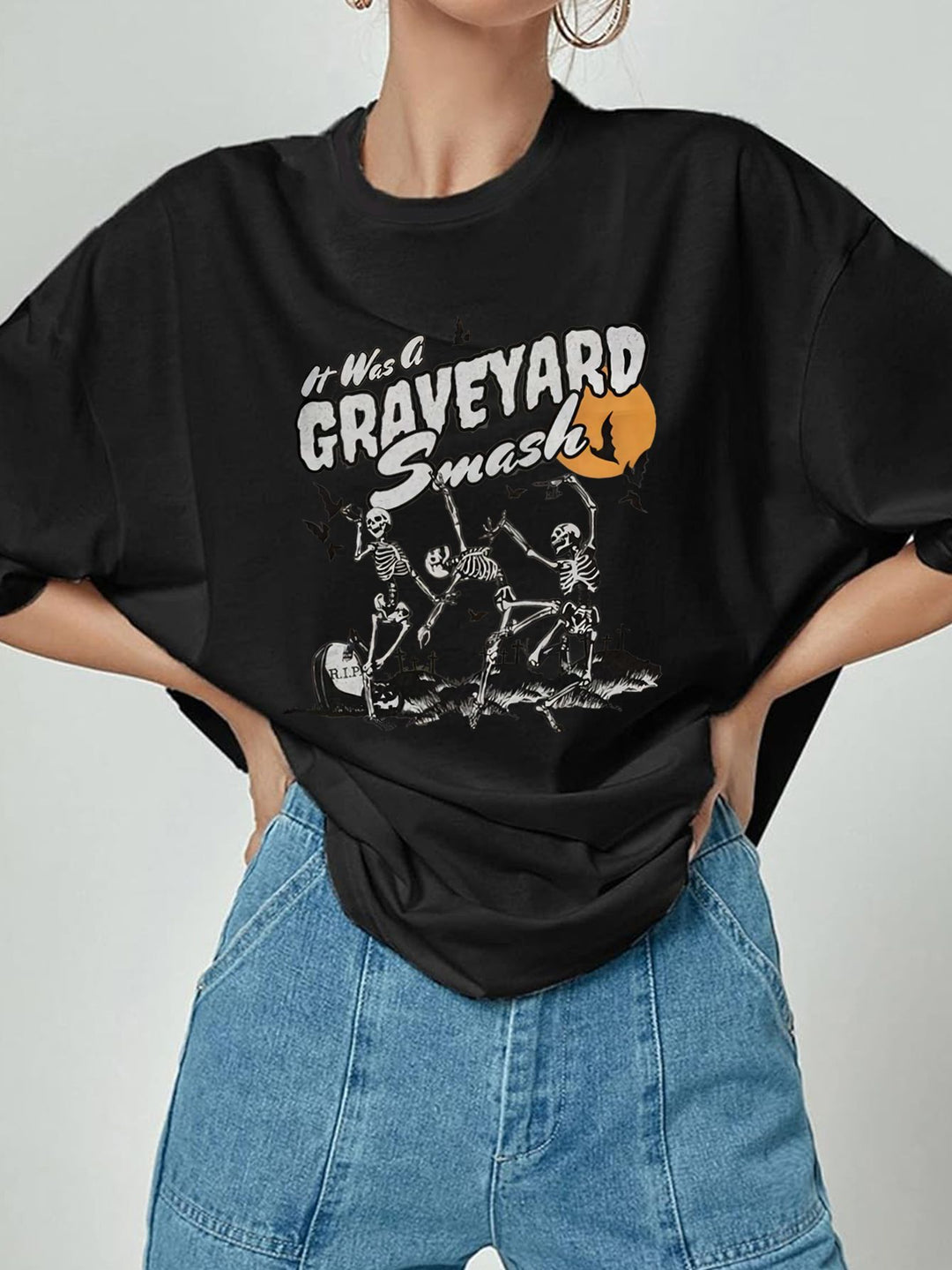 Damen T-Shirt mit künstlerischem Skelettmotiv und einzigartigem Druck Drune