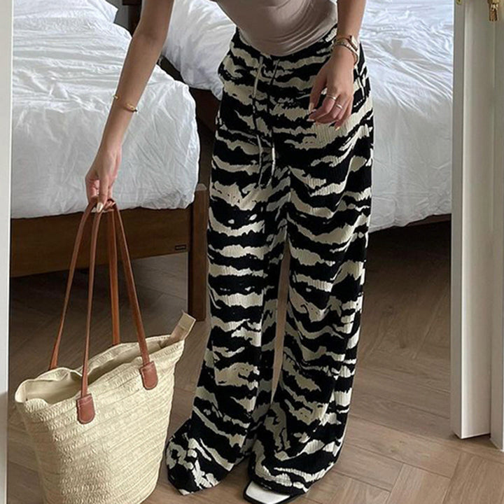 Damen nan weite Plissee-Hose mit Zebra-Muster, elastischem Tunnelzug und fließendem Jersey-Feeling Drune