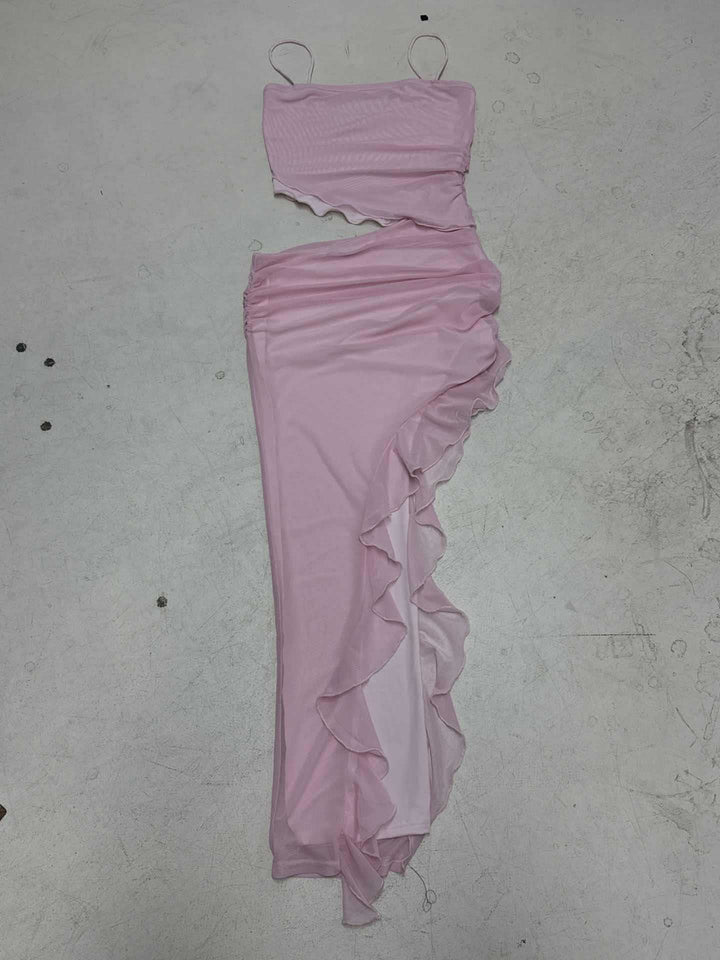 Damen elegantes Wickelkleid mit voluminösem Rüschensaum Drune