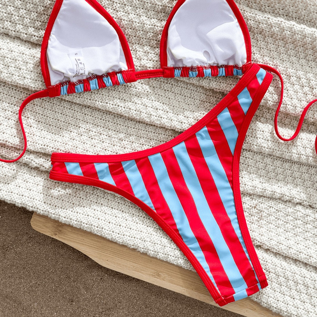 Damen Triangel-Bikini mit modischem Streifenmuster Drune