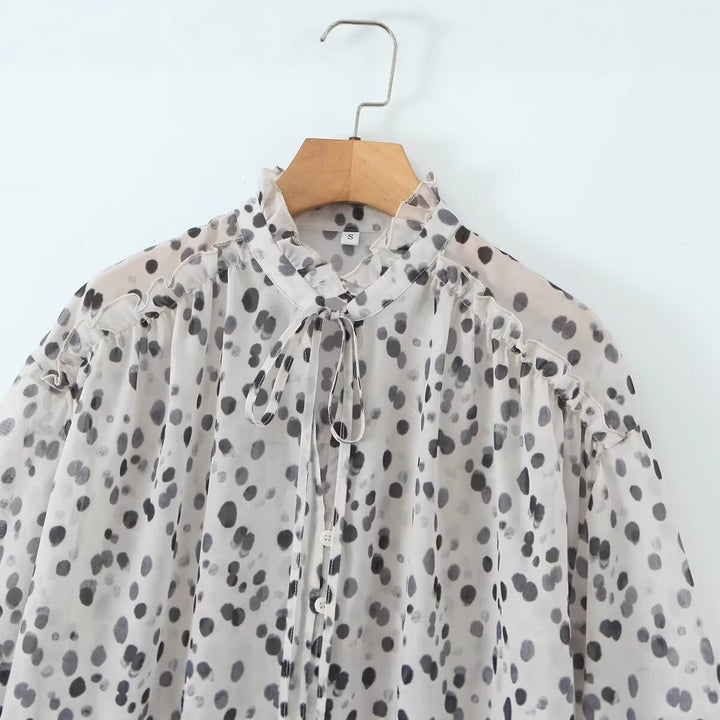 Damen elegante Bluse mit halbem Kragen und luftigen Ärmeln Drune