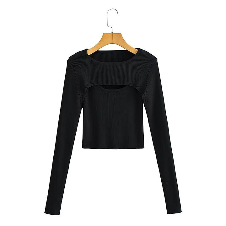 Damen Langarm Crop-Top mit raffiniertem Cut-Out-Design Drune