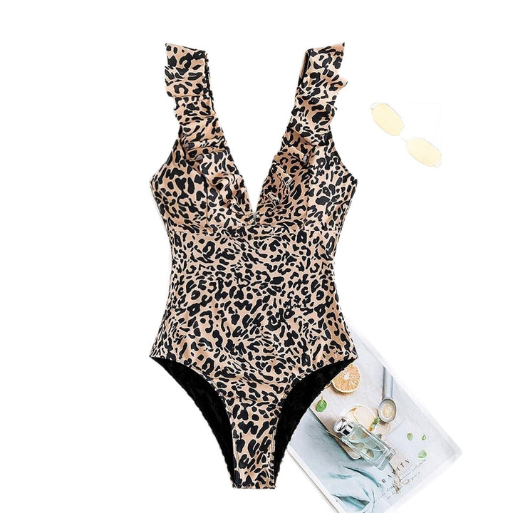 Damen Raffinierter Einteiler mit Leopardenmuster und Rüschendetails Drune