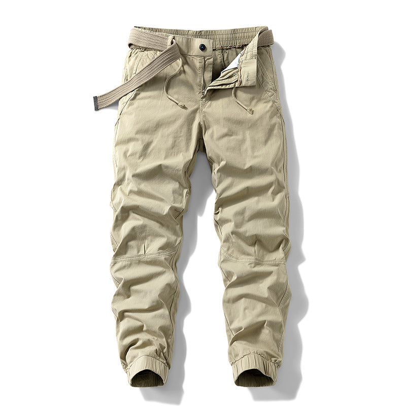 Herren Atmungsaktive Outdoor-Cargohose im Joggerstil mit integriertem Stoffgürtel und ergonomischen Kniefalten Drune
