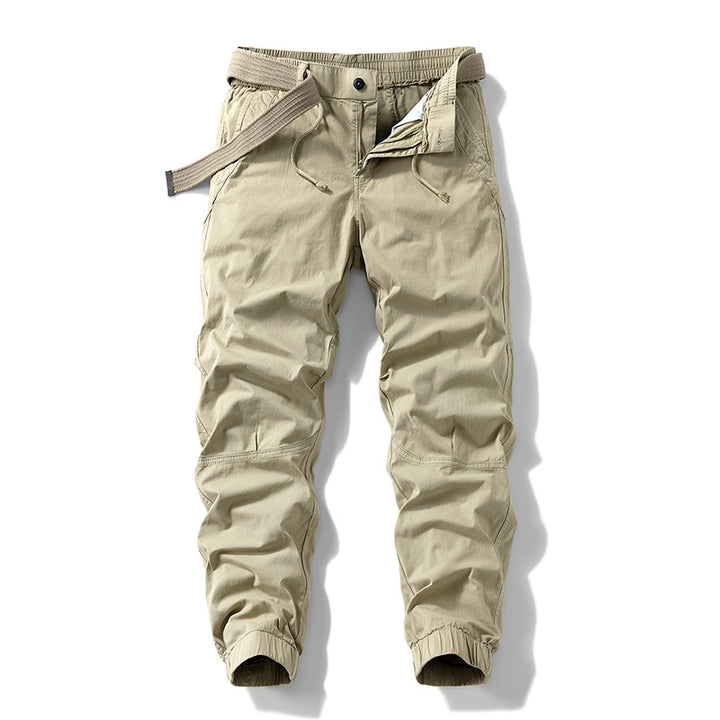 Herren Atmungsaktive Outdoor-Cargohose im Joggerstil mit integriertem Stoffgürtel und ergonomischen Kniefalten Drune
