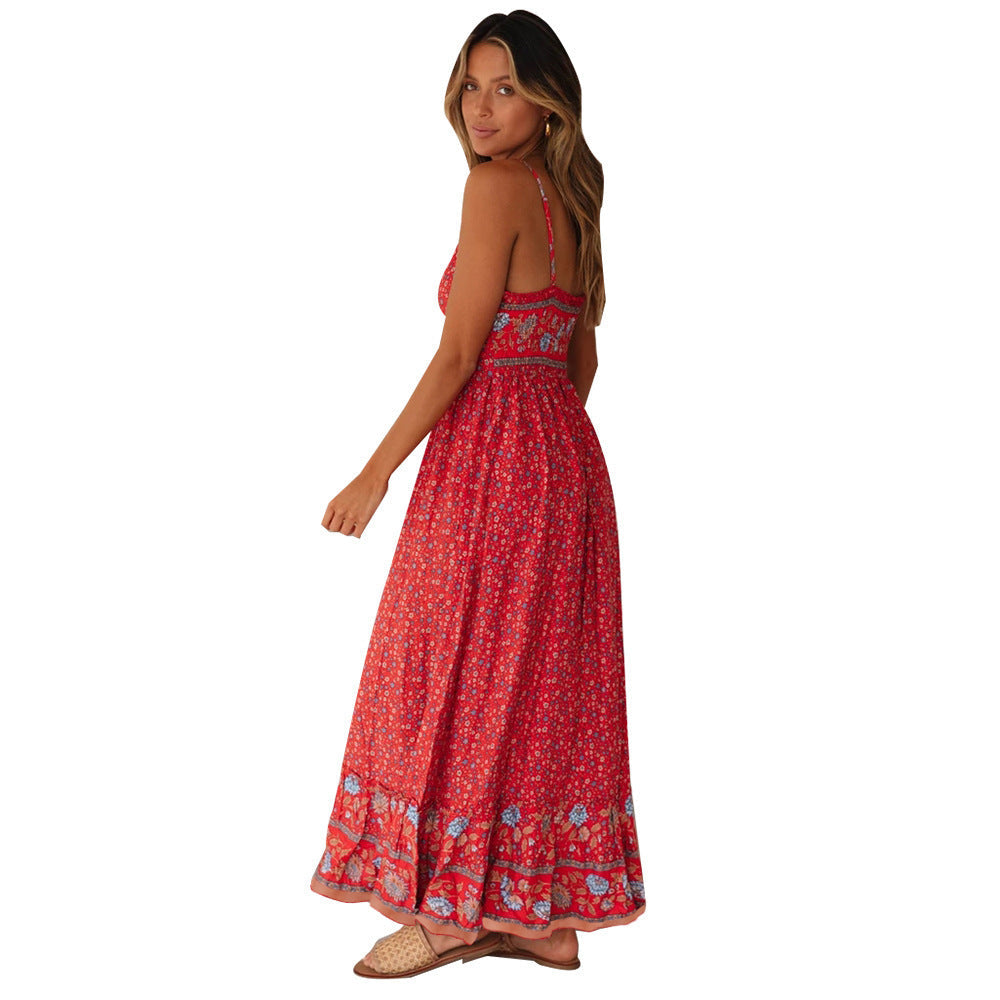 Damen Maxikleid mit floralem Muster und zartem Spaghettiträger-Design Drune
