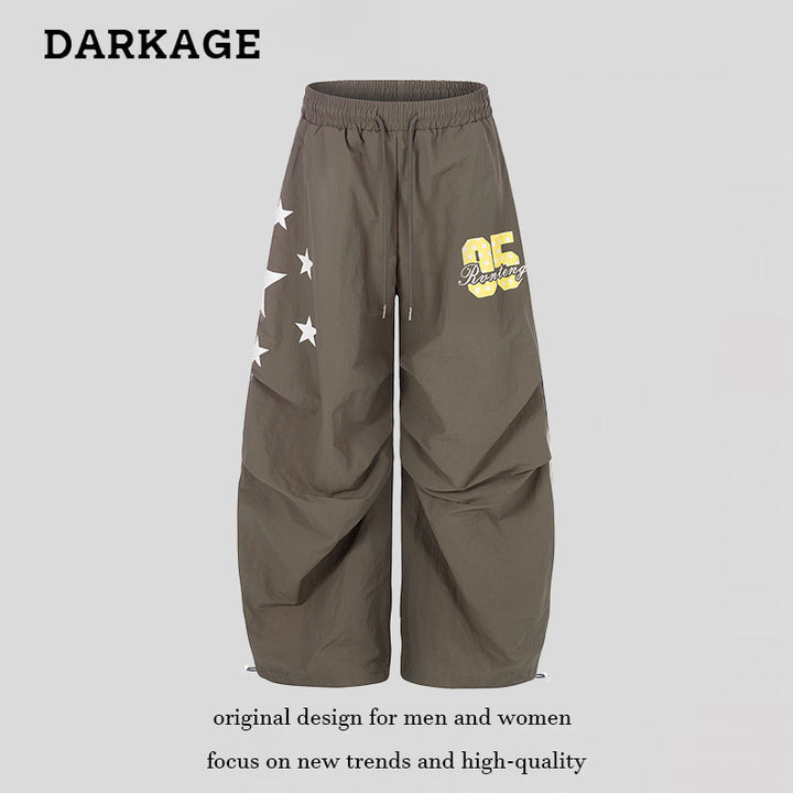 Damen Weite Knielange Loungebermudas mit Elastikbund, Tunnelzug und Nummern-Print Drune