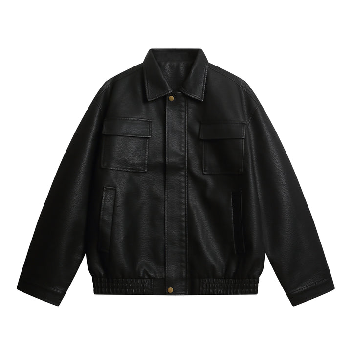 Damen Kurz geschnittene Kunstlederjacke im Oversized‑Look mit Pattentaschen Drune