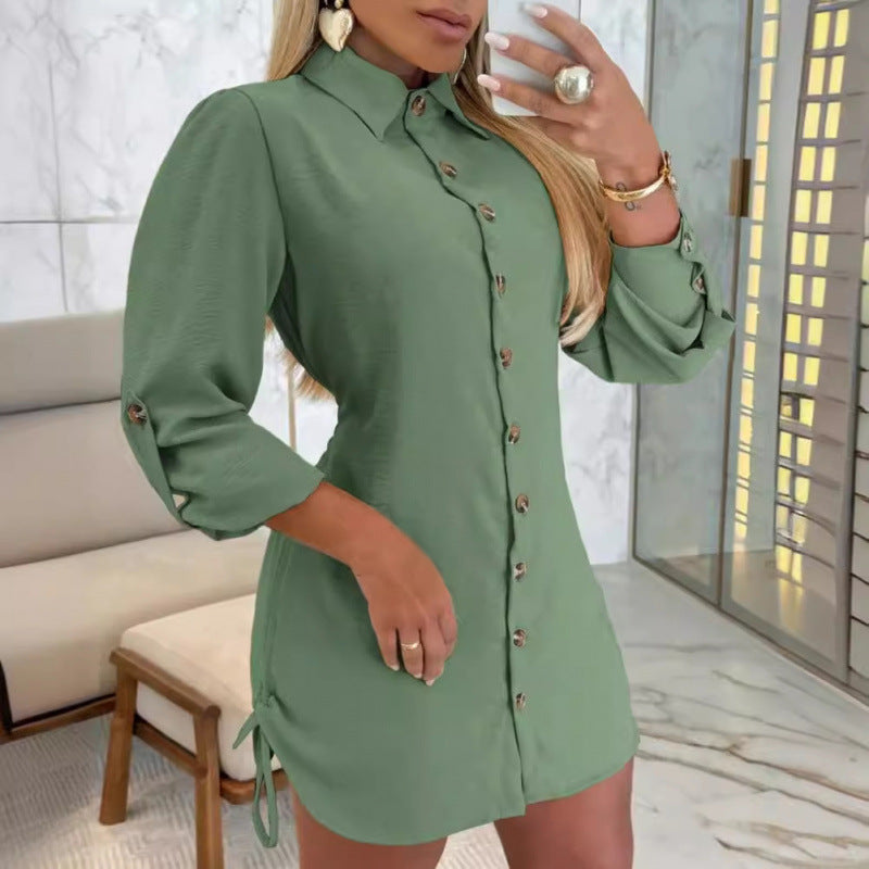 Damen Knopfhemd Kleid im femininen Schnitt mit Rüschendetails Drune