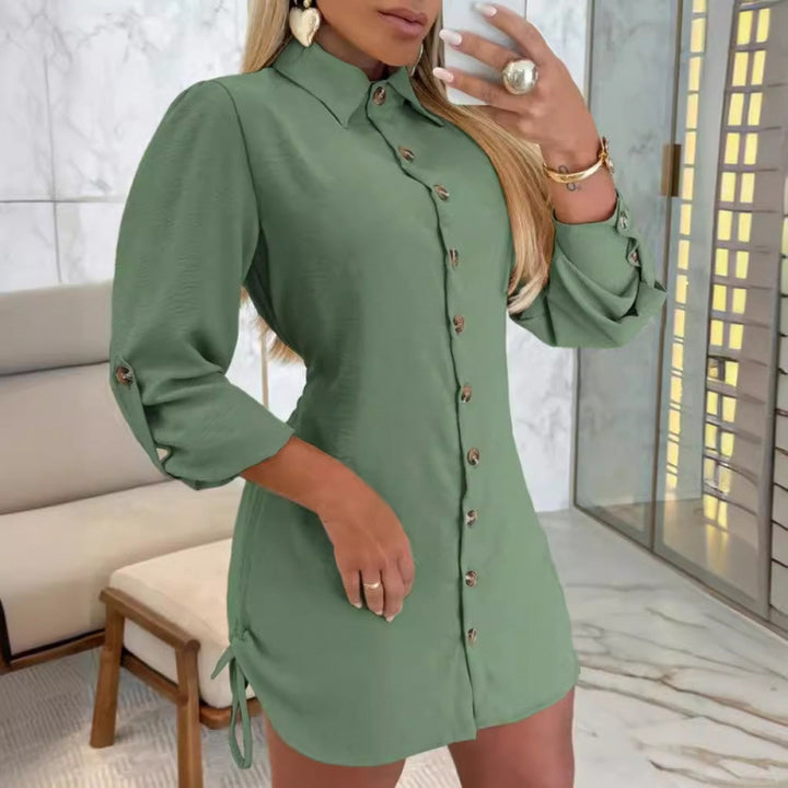 Damen Knopfhemd Kleid im femininen Schnitt mit Rüschendetails Drune