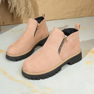 Damen nan Wildlederoptik-Ankleboots mit seitlichem Reißverschluss, Pull-Tab und profilierter Traktorsohle Drune