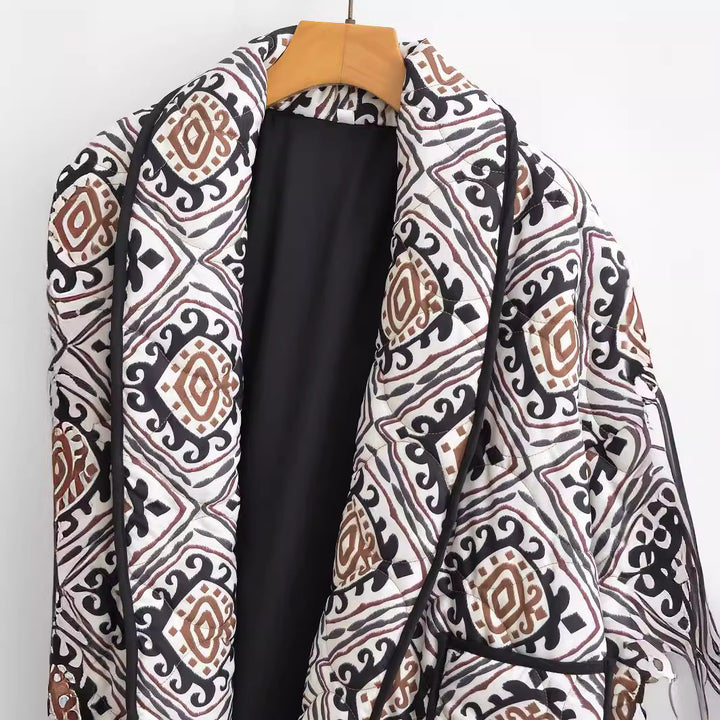 Damen Stepp-Kimonojacke mit grafischem Ethno-Print und Taillengürtel Drune