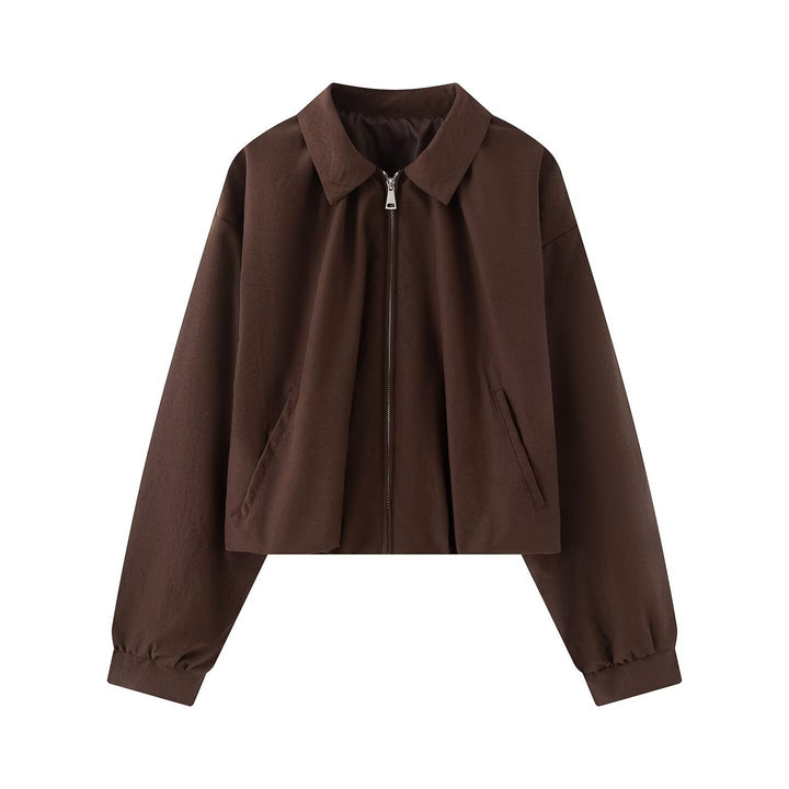 Damen Kurzjacke im Cropped-Bomberstil mit Kentkragen, Softshell-Optik und elastischen Bündchen Drune