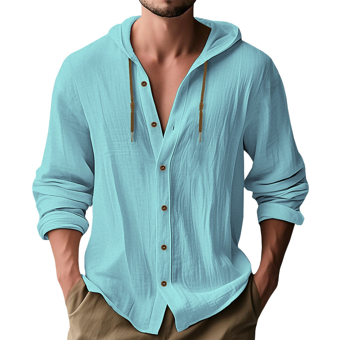 Herren lässiges Hemd mit Kapuze und Knopfdetails Drune