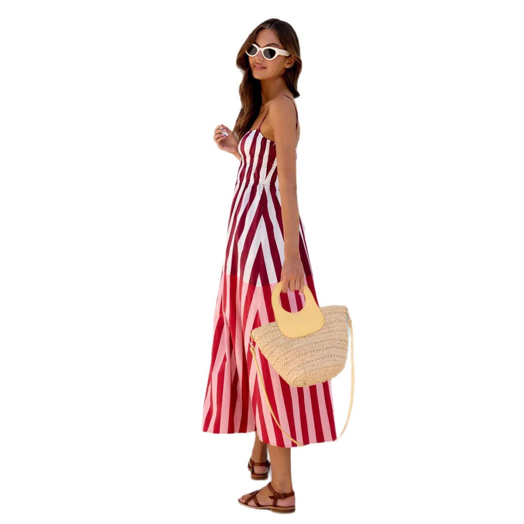 Damen Sommerliches Maxikleid mit schmalen Trägern und raffiniertem Streifenmuster Drune
