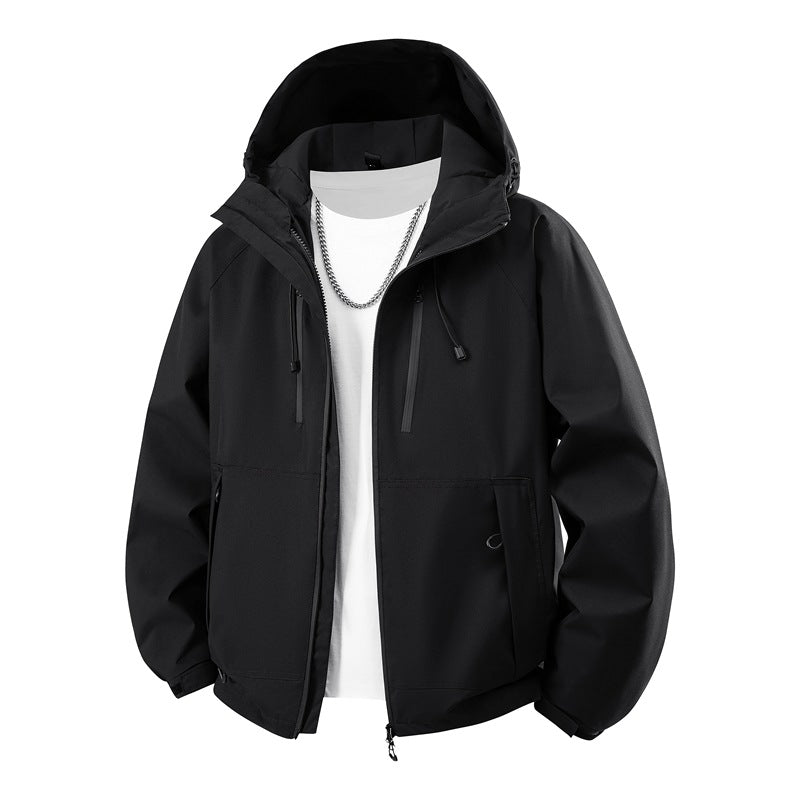 Herren matte Softshell-Kapuzenjacke mit verschweißten Nähten, Zweiwege-Reißverschluss und verstellbarem Kordelsaum Drune