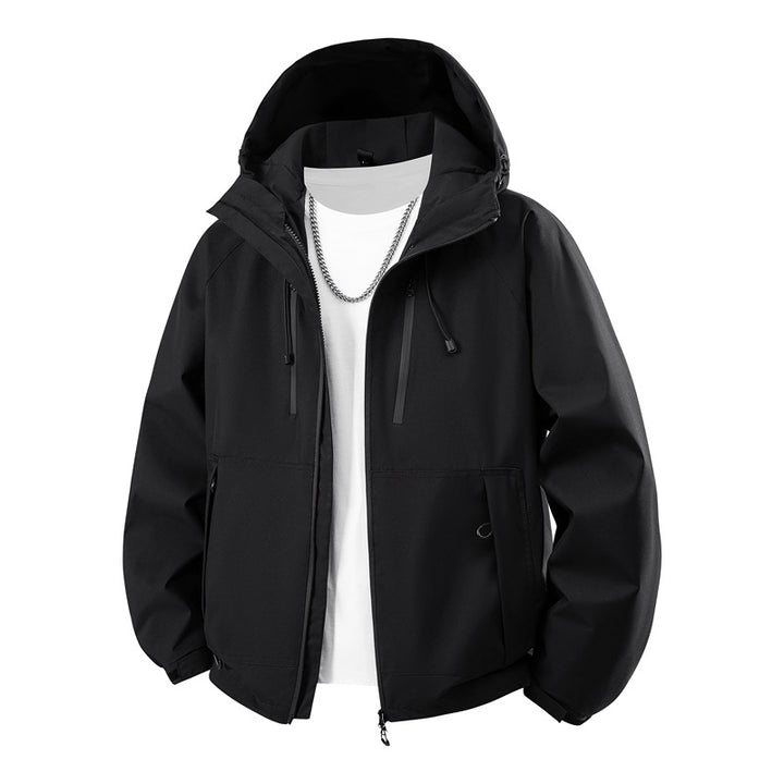 Herren matte Softshell-Kapuzenjacke mit verschweißten Nähten, Zweiwege-Reißverschluss und verstellbarem Kordelsaum Drune