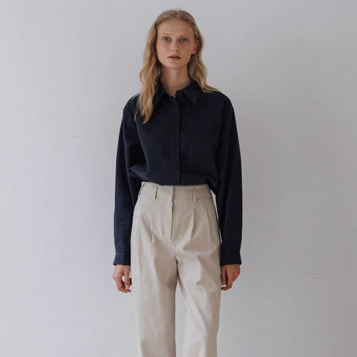 Damen Elegante und lockere Bluse mit schmalem Kragen Drune