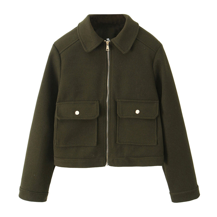 Damen Kurzjacke im Boxy‑Schnitt mit Reißverschluss, Pattentaschen und Hemdkragen Drune