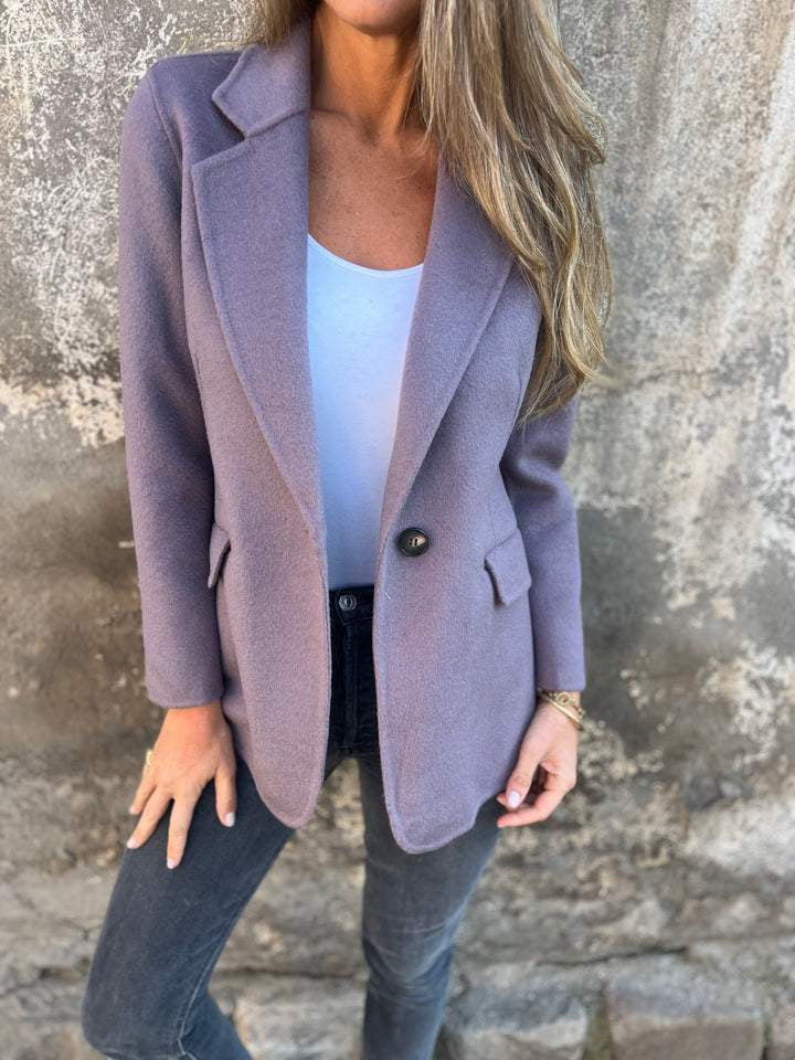 Damen taillierter Bouclé-Blazer mit fallendem Revers und Ein-Knopf-Detail Drune