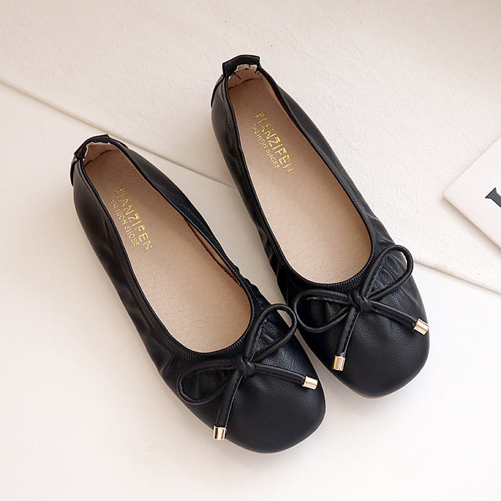 Damen Faltbare Ballerinas mit Schleife und Anti-Rutsch-Sohle Drune