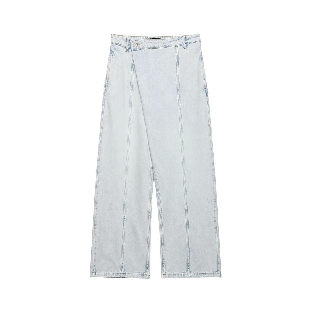 Damen weite Denim-Hose mit hohem Bund und asymmetrischem Schnitt Drune
