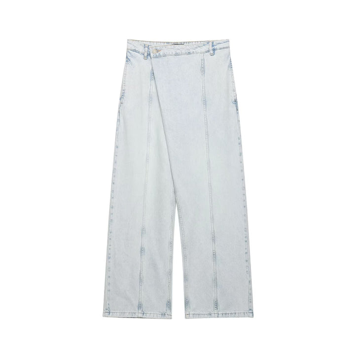 Damen weite Denim-Hose mit hohem Bund und asymmetrischem Schnitt Drune