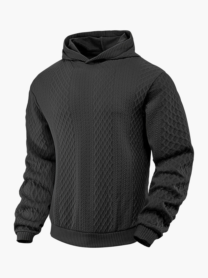 Herren nan strukturierter Schlauchkragen-Pullover mit Kapuze und Waben-Jacquard Drune