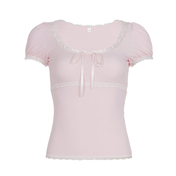 Damen Kurzarm Top mit Rüschendetails und verspieltem Kordelzug Drune