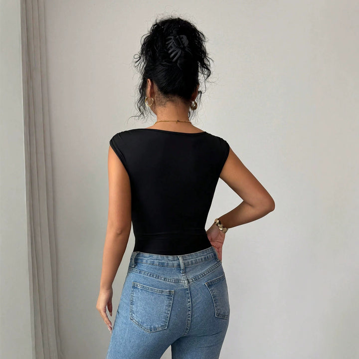 Damen nan körperformender hochgeschnittener Body mit asymmetrischem Träger und Ziermetallring Drune