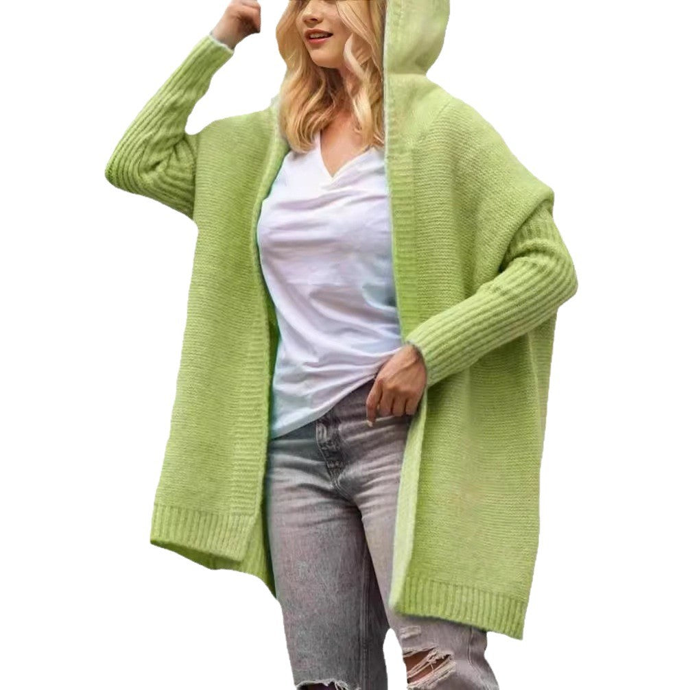 Damen lässiger Strickcardigan mit Kapuze und großen Taschen Drune