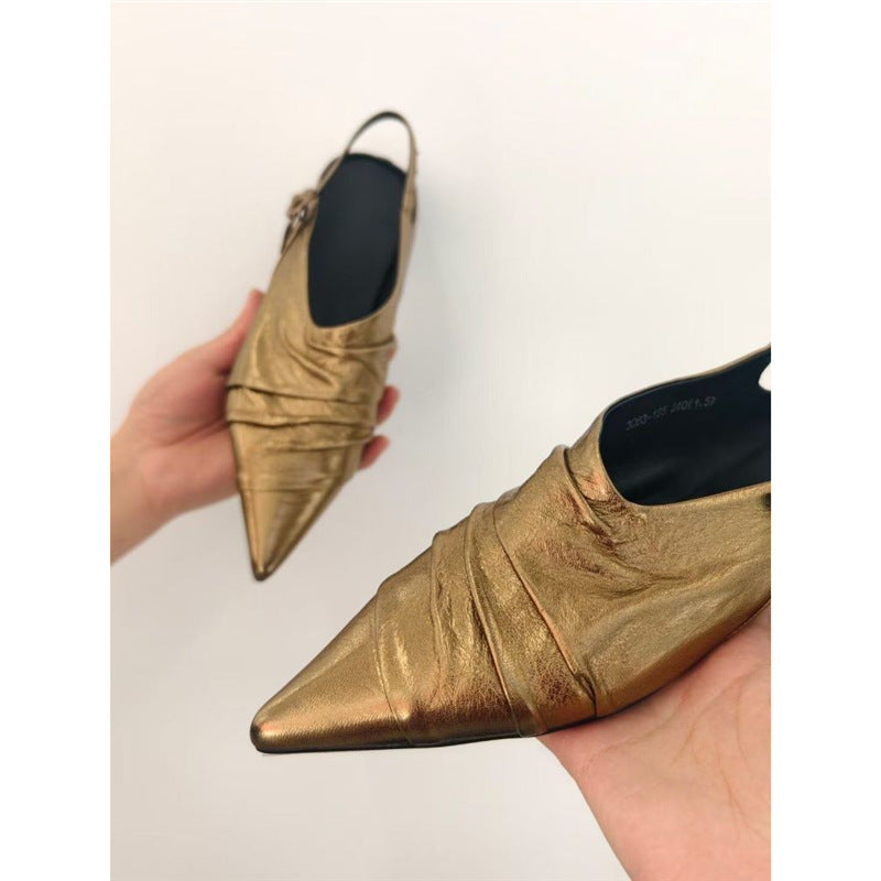 Damen Spitz zulaufende Slingback‑Mules mit dekorativem Riemen und ergonomischem Flachabsatz Drune