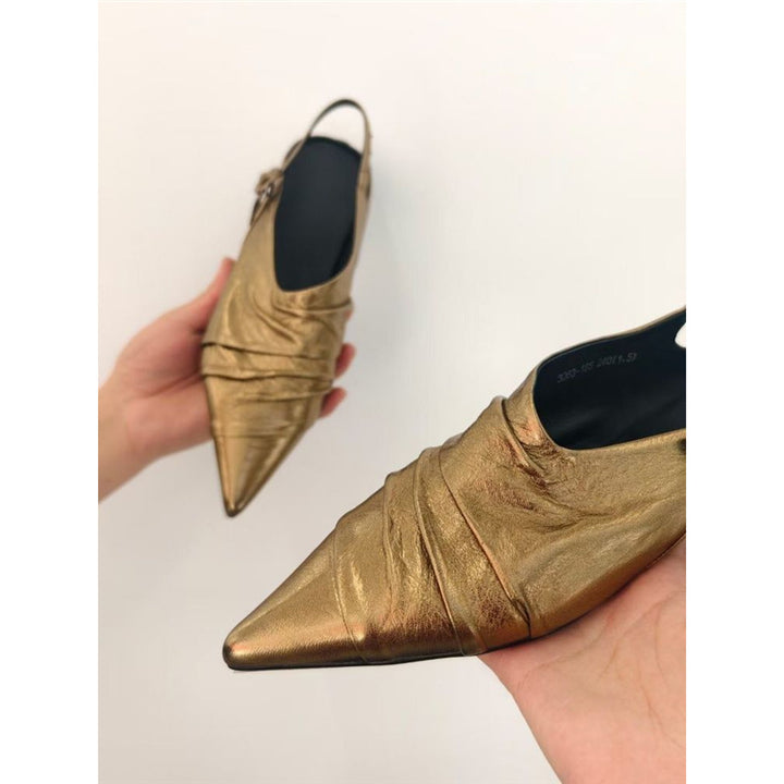Damen Spitz zulaufende Slingback‑Mules mit dekorativem Riemen und ergonomischem Flachabsatz Drune