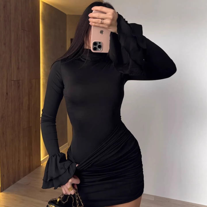 Damen Eng anliegendes Minikleid mit Rüschen-Volantärmeln und geraffter Wickeloptik Drune