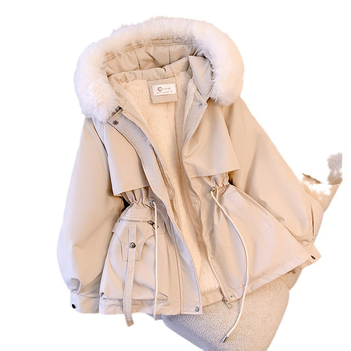 Damen modische Winterjacke mit abnehmbarem Kunstfellkragen und praktischen Taschen Drune