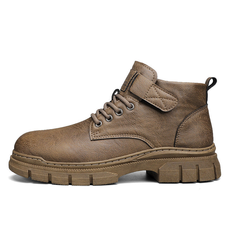 Herren Robuste Plateauschnür-Boots mit Klettlasche und profilierter Gummisohle Drune