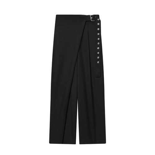 Damen nan Wickelhose mit weitem Bein, Zierösen-Bund und drapiertem Überlappungsrock-Detail Drune