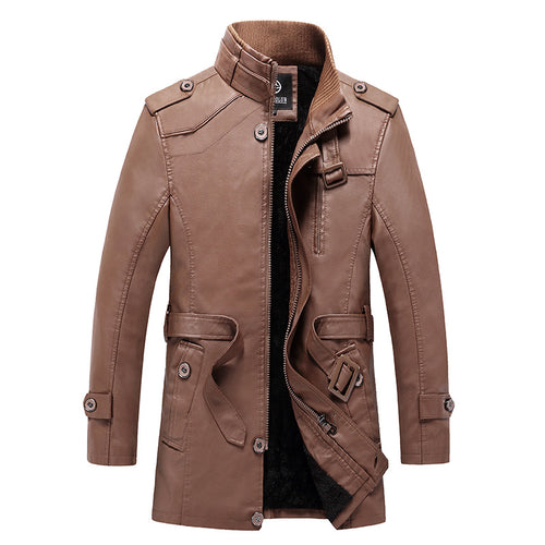Herren Taillierter Leder-Trench mit Gürtel und Ziernähten Drune