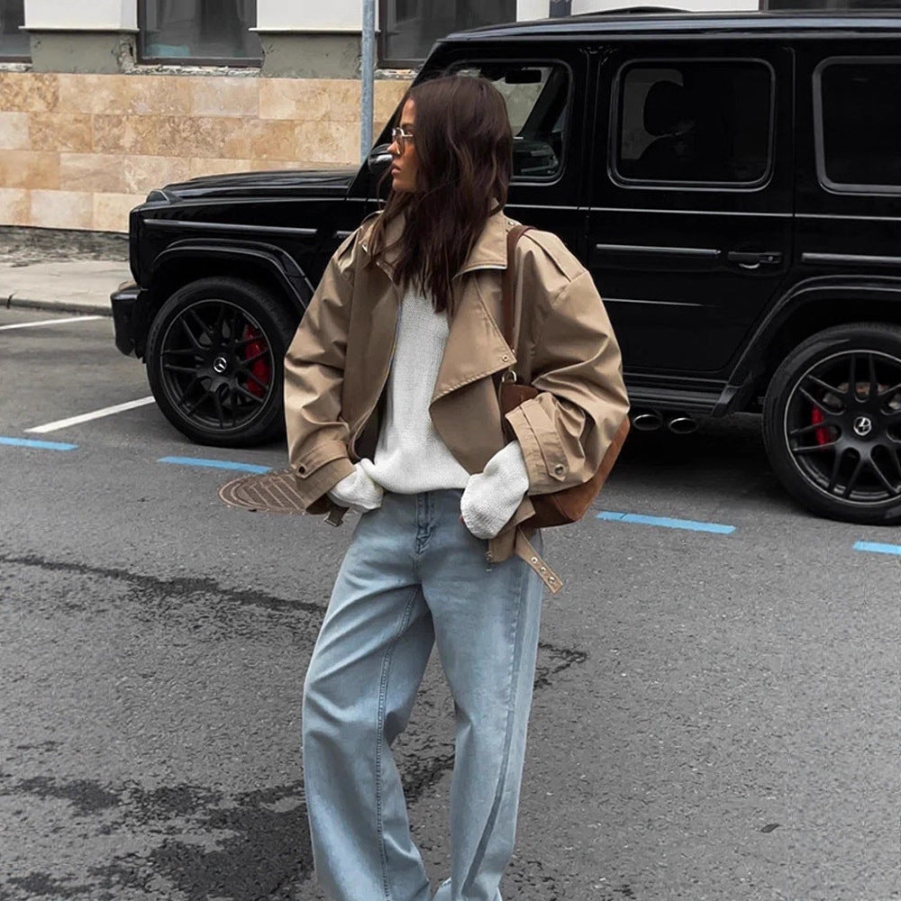 Damen lässige Oversized-Jacke mit stylischem Revers Drune