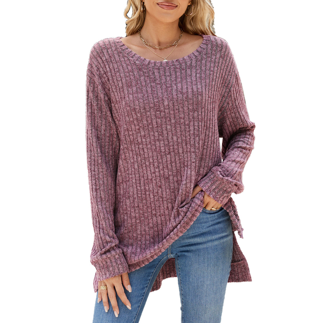 Damen lässiges Langarmshirt aus samtigem Rippstrick Drune