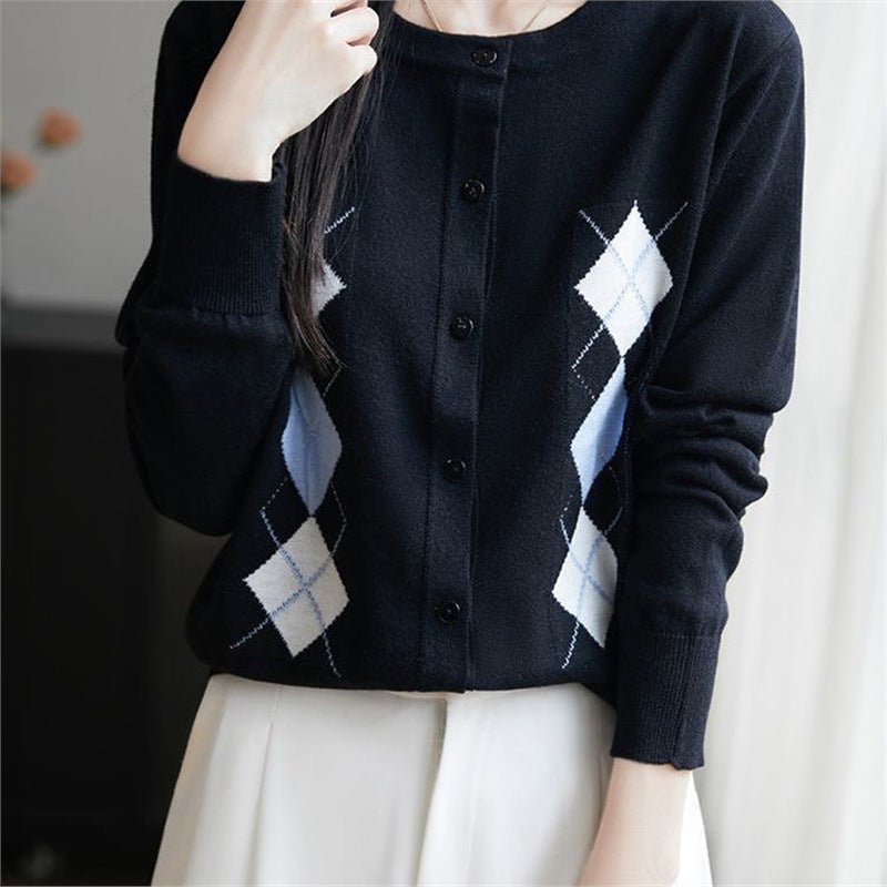 Damen Strickjacke mit Rautenmuster Drune