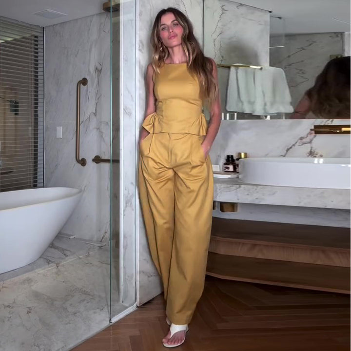 Damen Elegantes Jumpsuit mit peplum Detail und weitem Bein Drune