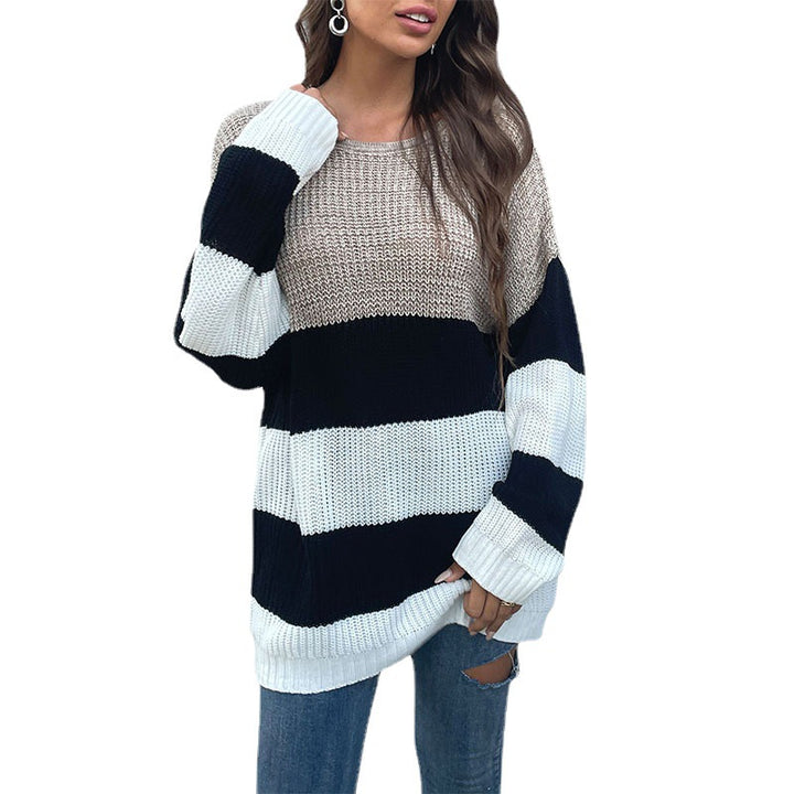 Damen Oversize-Blockstreifen-Pullover aus grobem Strick mit weitem Schnitt Drune