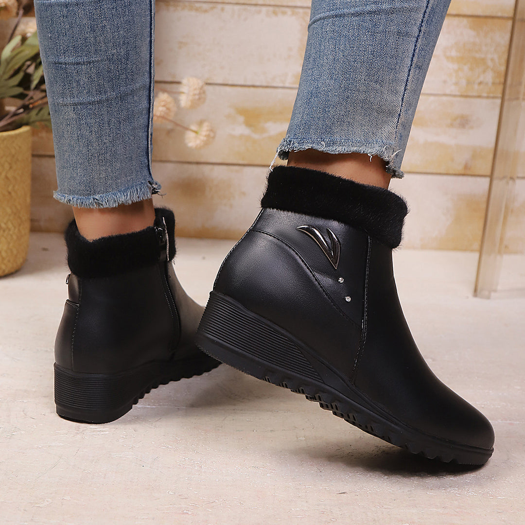 Damen Wedge-Stiefeletten mit weichem Innenfutter und modischem Reißverschluss Drune