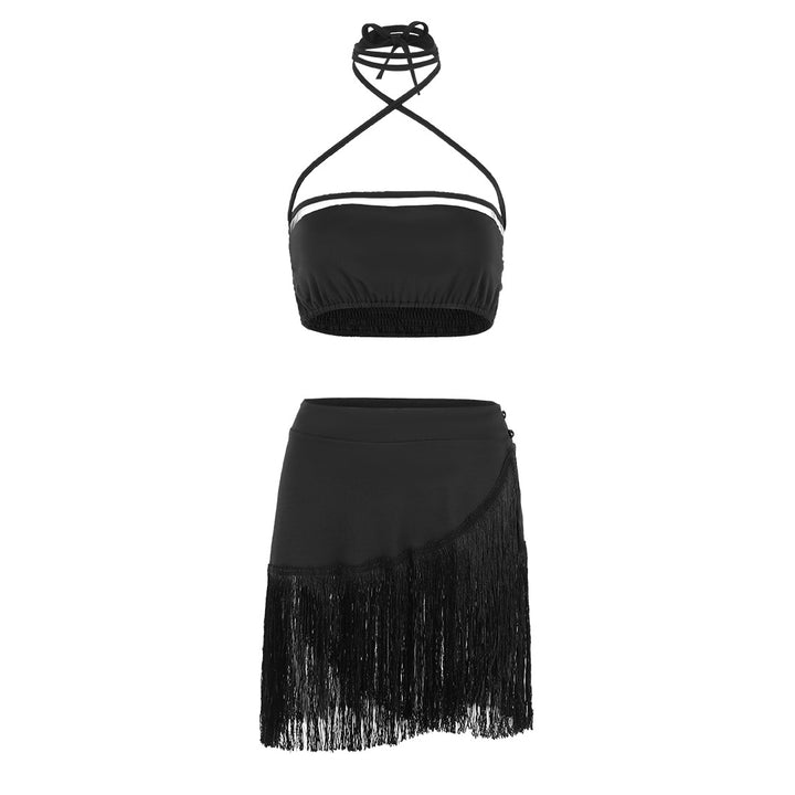 Damen Crop Top und Fransenrock Set Drune