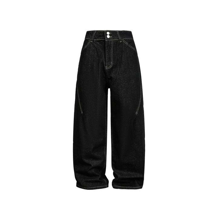Damen Weite High‑Waist Baggy-Jeans aus schwerem Denim mit Kontrastnähten Drune