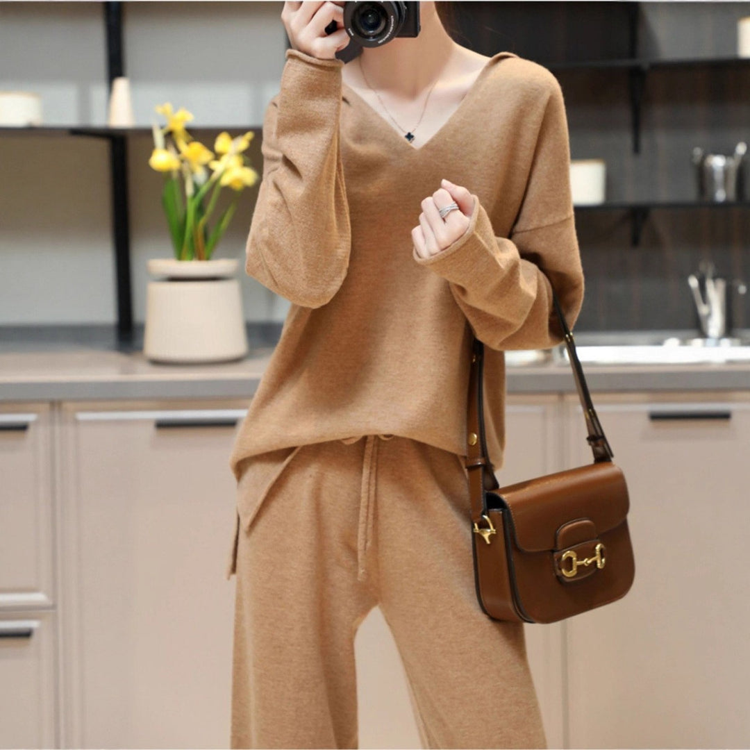 Damen V-Ausschnitt Pullover mit weichem Material und lässigem Schnitt Drune