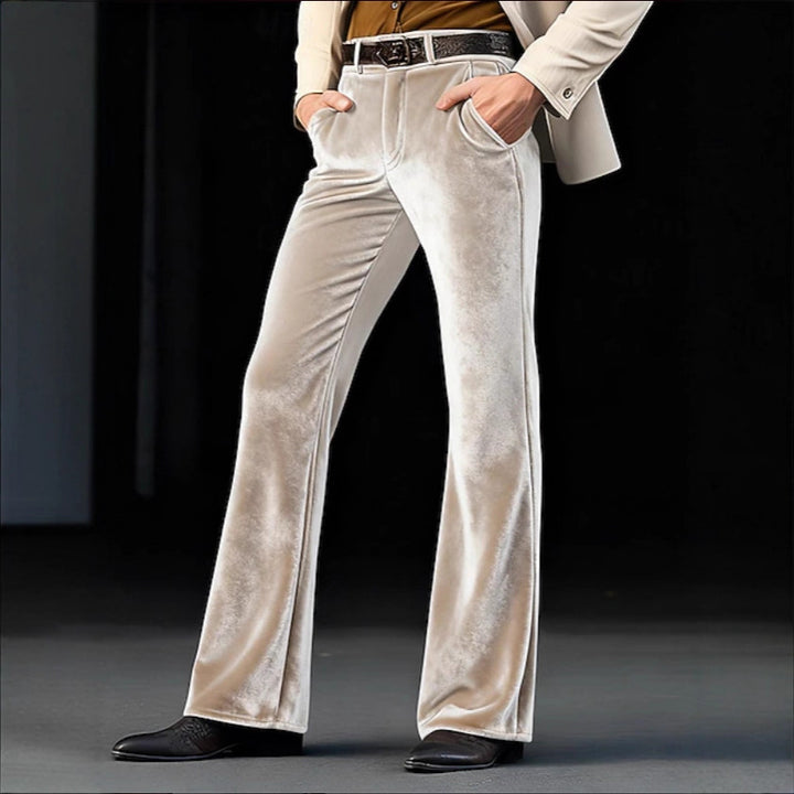 Damen Elegante Samt-Hose mit hohem Bund, ausgestelltem Bein und Eingrifftaschen Drune