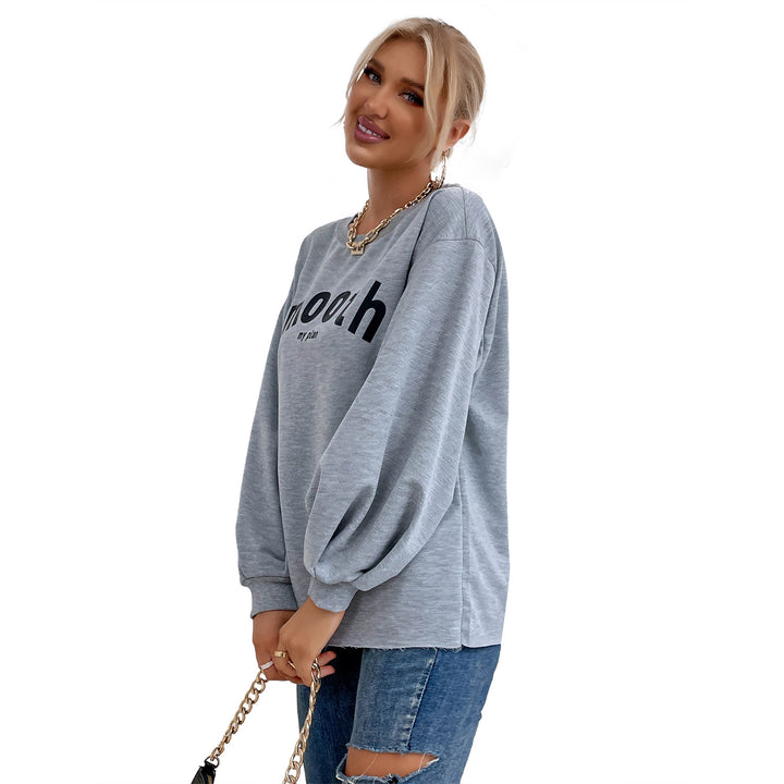 Damen lässiges Sweatshirt mit raffinierten Puffärmeln und kreativem Schriftzug Drune