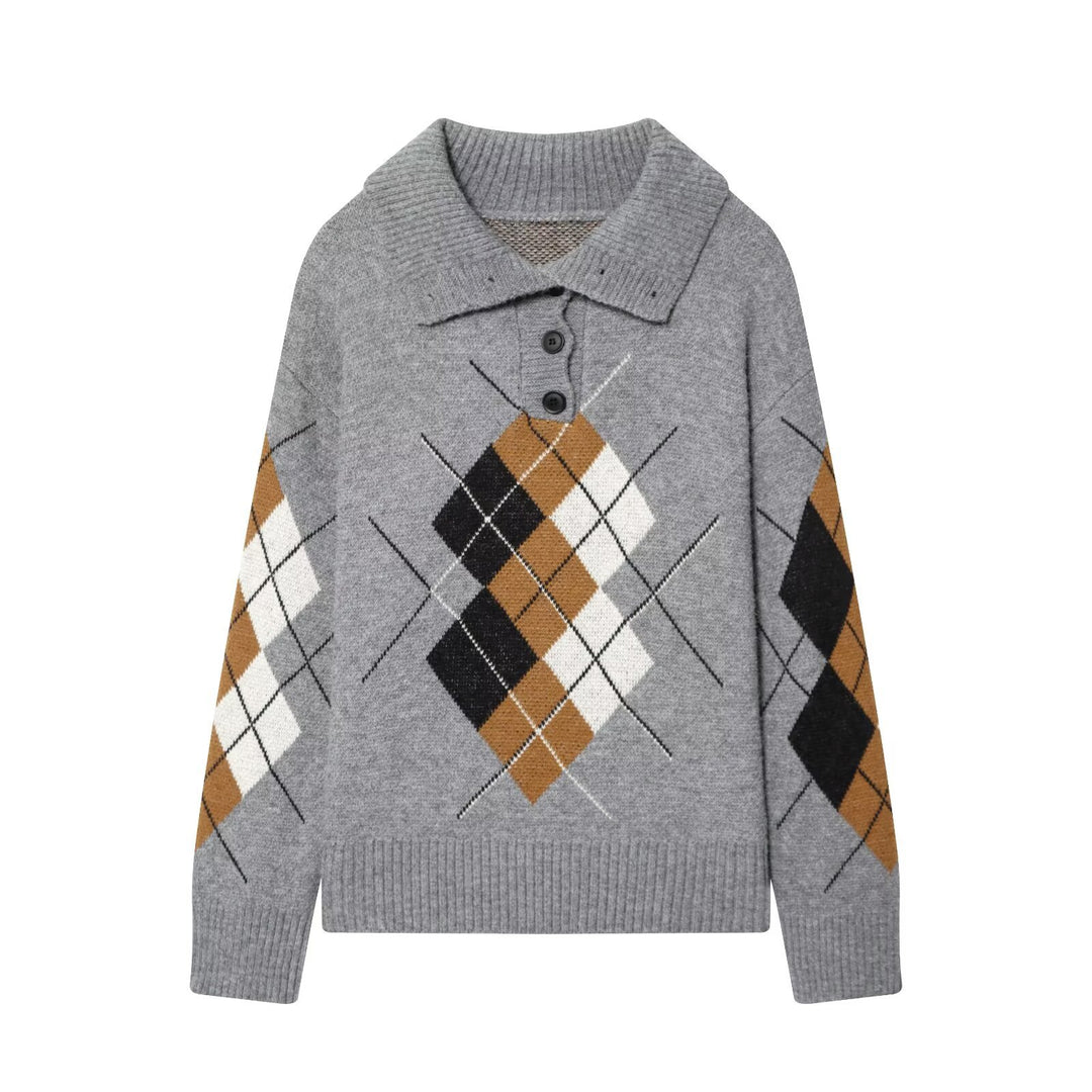 Damen Oversized Strickpullover mit Rautenmuster und Rollkragen Drune